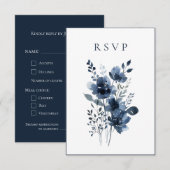 Cartons Réponse Navy Blue Botanical Wedding (Devant / Derrière)