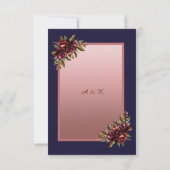 Cartons Réponse Navy Blue Rose Gold Script Burgundy floral wedding (Dos)