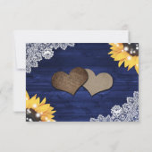 Cartons Réponse Navy Blue Rustic Wood Lace Sunflower Wedding (Dos)