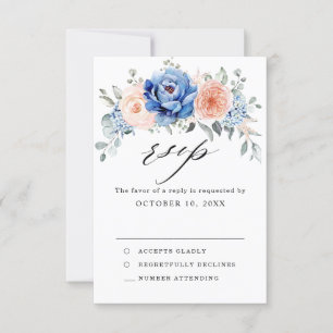 Cartons Réponse Navy Blue Slate Dusty Blush Rose Florale Mariage 