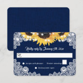Cartons Réponse Navy Blue Sunflower Burlap Floral Lace Wedding (Devant / Derrière)