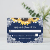 Cartons Réponse Navy Blue Sunflower Burlap Floral Lace Wedding (Debout devant)