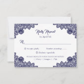 Cartons Réponse Navy Blue Sunflower Floral Lace Wedding (Dos)