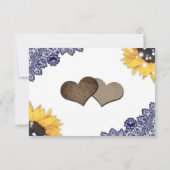 Cartons Réponse Navy Blue Sunflower Lace Burlap Hearts Wedding (Dos)