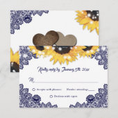 Cartons Réponse Navy Blue Sunflower Lace Burlap Hearts Wedding (Devant / Derrière)