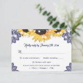 Cartons Réponse Navy Blue Sunflower Lace Wedding Meal Choice (Debout devant)