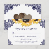 Cartons Réponse Navy Blue Sunflower Lace Wedding Meal Choice (Devant / Derrière)