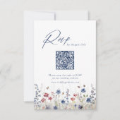 Cartons Réponse Navy Blue Wildflower Rustic Wedding QR code (Devant)