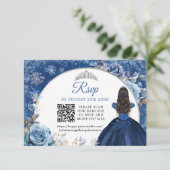 Cartons Réponse Navy Blue Winter Snowflake Quinceanera QR Code (Debout devant)