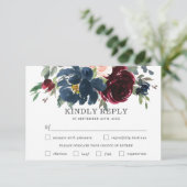 Cartons Réponse Navy Bourgogne Rose Floral Mariage Choix de repas  (Debout devant)