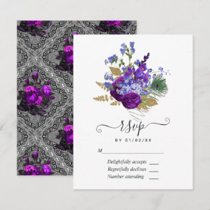Cartons Réponse Navy et Violet Peacock Floral Vintage Quinceañera