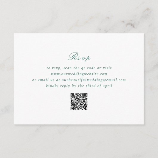 Cartons Réponse Nettoyer Emerald Green QR Code Mariage élégant (Devant)