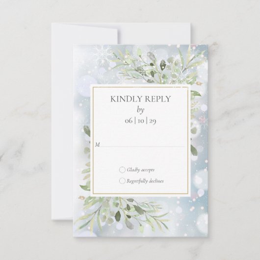 Cartons Réponse Noces d'hiver de verdure de premiers flocons de ne (Devant)