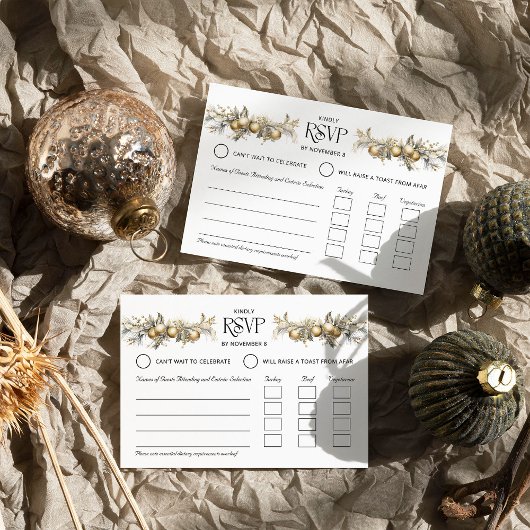 Cartons Réponse Noël Mariage Or Ornements Entrée Dorée