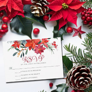 Cartons Réponse Noël Rouge Poinsettia Élégante Fête Florale