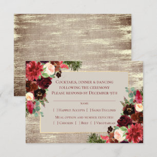 Cartons Réponse Noël Russe Boho Floral Marsala Burlap Entree