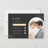 Cartons Réponse Noir avec Mariage photo Wisps or (Devant)