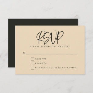 Cartons Réponse Noir Beige moderne Script Lettrer Mariage