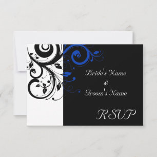 Cartons Réponse Noir/Blanc/Cobalt Bleu Gras Mariage