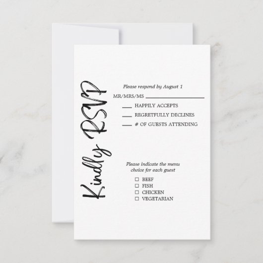 Cartons Réponse Noir Blanc Formal Gras Script Mariage Formal (Devant)