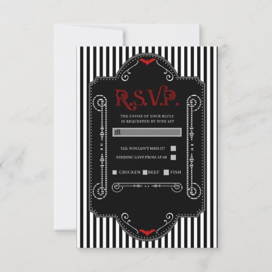 Cartons Réponse Noir Blanc Grilles Rouge Gothique Mariage de chauv (Devant)