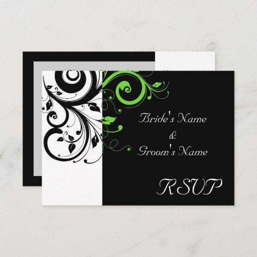 Cartons Réponse Noir/Blanc/Lime Vert Gras Mariage (Devant / Derrière)