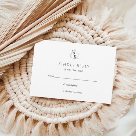 Cartons Réponse Noir & Blanc Moderne Élégant Mariage Monogramme