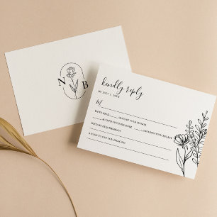 Cartons Réponse Noir blanc moderne minimaliste Mariage élégant