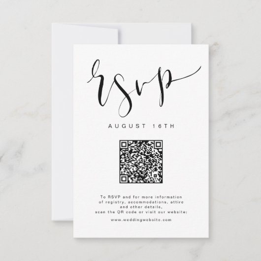 Cartons Réponse Noir Blanc moderne Simple Script mariage code QR (Devant)