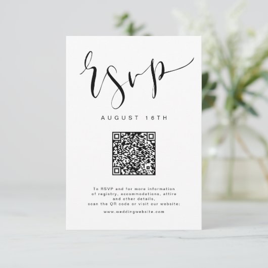 Cartons Réponse Noir Blanc moderne Simple Script mariage code QR (Debout devant)