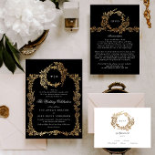 Cartons Réponse Noir Blanc Monogramme Crest Classique Mariage élég