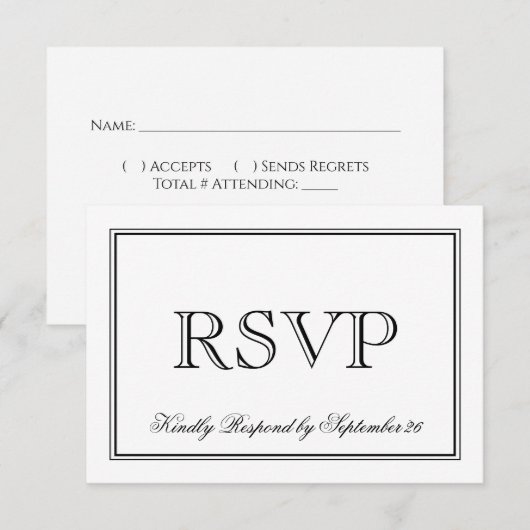 Cartons Réponse Noir & Blanc Simple Mariage élégant (Devant / Derrière)