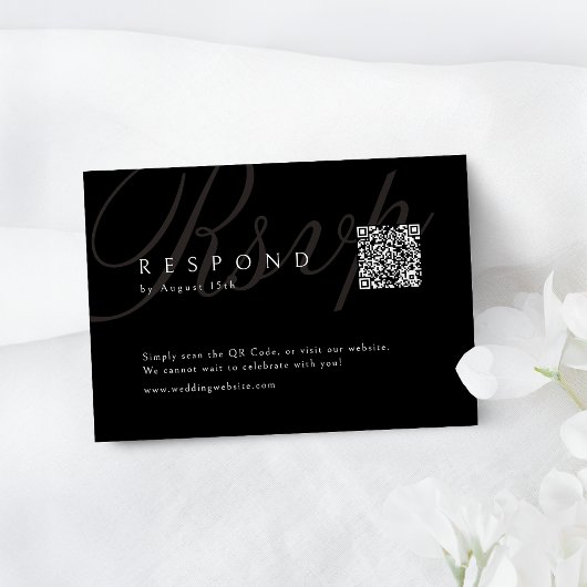 Cartons Réponse Noir classique élégant Calligraphie Mariage code Q