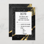 Cartons Réponse Noir damassé et or mariage officiel R.S.V.P (Devant / Derrière)