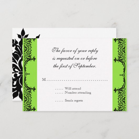 Cartons Réponse Noir et blanc Fleur de Lis Mariage damassé (Devant / Derrière)