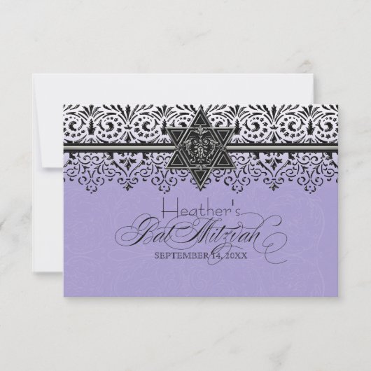 Cartons Réponse Noir n blanc dentelle look Bat mitzvah argenté RSV (Devant)