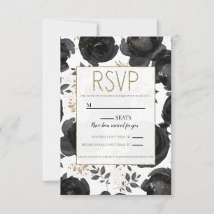 Cartons Réponse Noir Or Floral Glam Feuilles Mariage