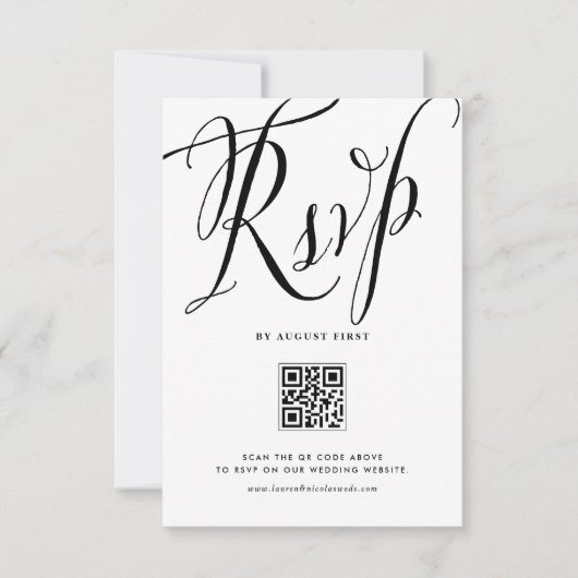 Cartons Réponse Noir Rustique Calligraphie QR Code Mariage (Devant)