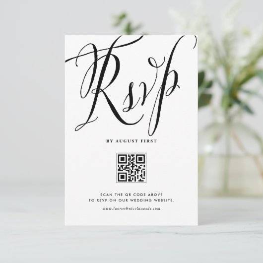 Cartons Réponse Noir Rustique Calligraphie QR Code Mariage (Debout devant)