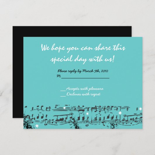 Cartons Réponse NOTES ET ÉTOILES MUSICALES Bar Bat mitzvah Invitat (Devant / Derrière)