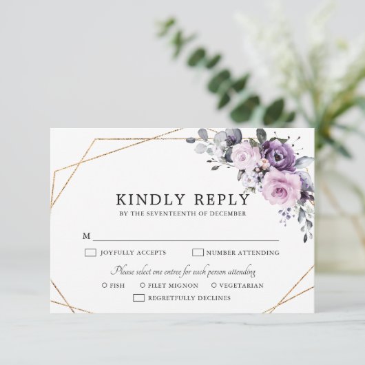 Cartons Réponse Nuances de pourpre Dusty Blooms Mariage géométriqu (Debout devant)