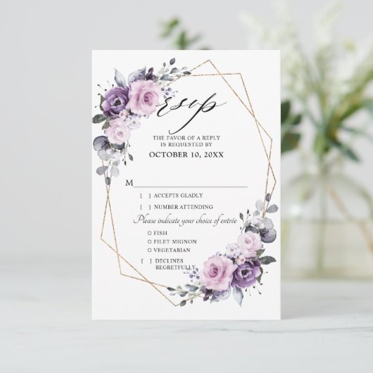 Cartons Réponse Nuances de pourpre Dusty Blooms Mariage géométriqu (Debout devant)