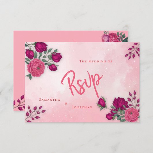 Cartons Réponse Nuances de rose rose magenta Mariage moderne (Devant / Derrière)