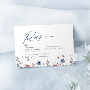 Cartons Réponse Nuit Bleue Aquarelle Fleur Sauvage Mariage Rustiqu