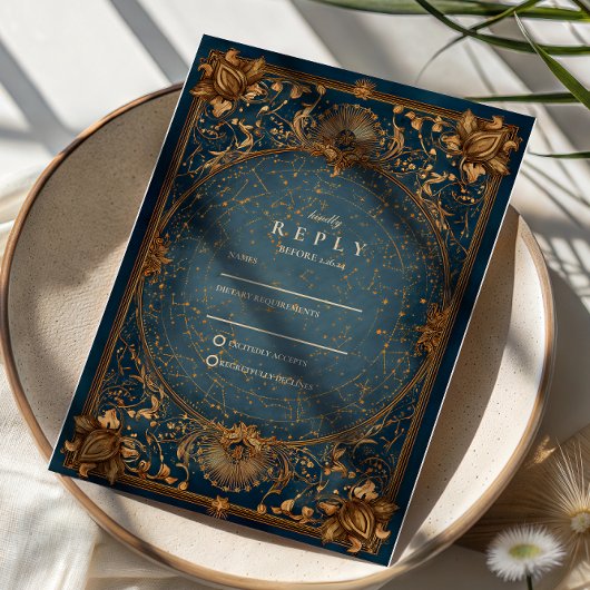 Cartons Réponse Nuit étoilée dorée de mariage