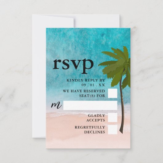 Cartons Réponse Ocean Beach Palm Tree Mariage (Devant)