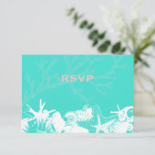 Cartons Réponse Ocean Love Turquoise Artsy Seashells Beach Wedding (Debout devant)