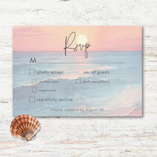 Cartons Réponse Ocean moderne Sunset Watercolor Beach Wedding