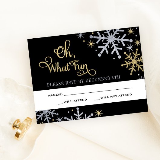 Cartons Réponse Oh What Fun Silver Gold Snowflakes Holiday