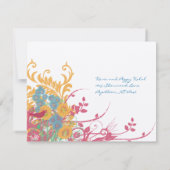 Cartons Réponse Oiseaux de l'amour floral rose et bleu mariage (Dos)
